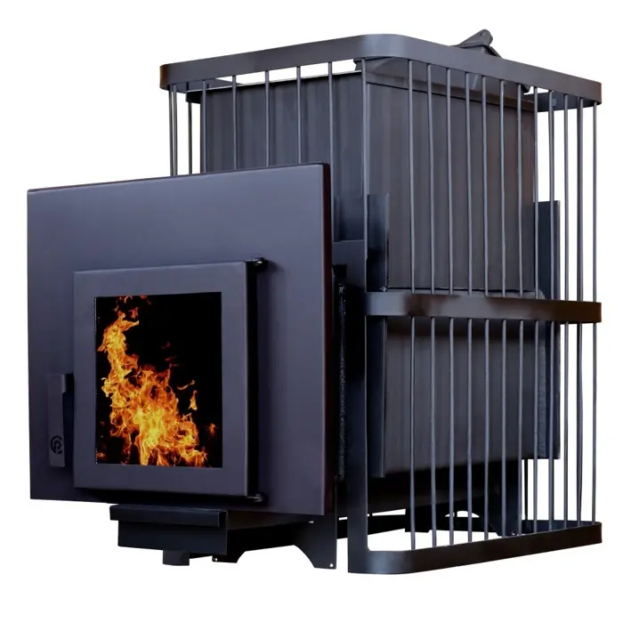 Печь банная ComfortProm СТАЛЬ 20 м³, со стеклом, декор, закрытая каменка