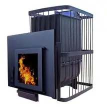 Печь для бани "ComfortProm ЧУГУН, дверь со стеклом, закрытая каменка"